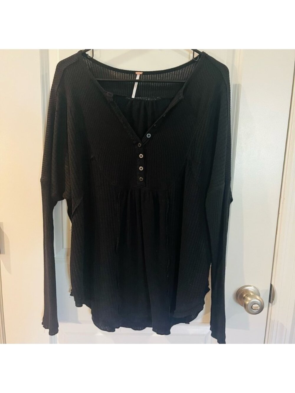 Free People Oversized Black Leo Henley Women's Top
